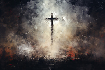 Wall Mural - Painting art of an abstract background with cross. Christian illustration.