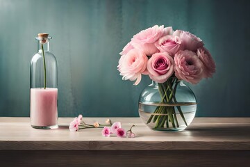 Wall Mural - still life with roses and candle