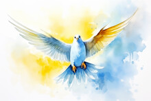 Blue Pigeon Of Peace On Yellow And Blue Watercolor Splashes In Ukrainian Flag Colors
