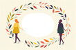 © ADDICTIVE STOCK - Generative AI illustration of framed picture with empty space in middle surrounded by colorful wreath and women walking on beige background