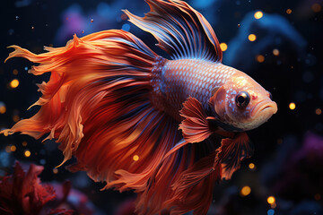 Wall Mural - Fighting fish Red blue Light background with bokeh