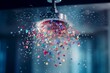 Confetti going out of a modern shower head. Happiness can be found everywhere. Surreal concept. Generative AI