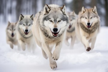 Wolf pack engaged in a synchronized hunt