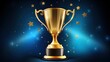 © Neo - Champion Golden Trophy with Gold Stars on Blue Dark Background