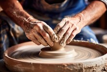 An Image Of A Potter Using A Pottery Wheel To Create Matching Ceramic Cups