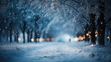 Frosty Winter Landscape In Snowy Forest Christmas Background