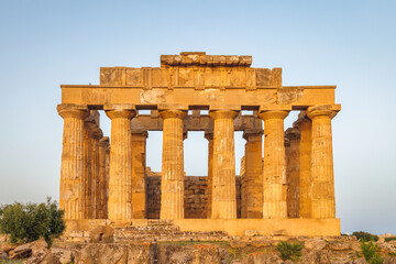 Temple of Hera in Selinunte at sunset. The archaeological site at Sicily, Italy, Europe.