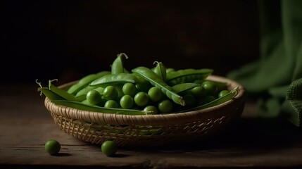 Wall Mural - Fresh peas on black background. Created with Generative AI technology.