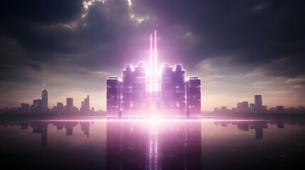 Wall Mural - Futuristic city with glowing neon lights