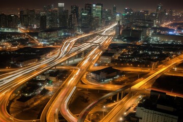 Wall Mural - Aerial photography of streets in the night city