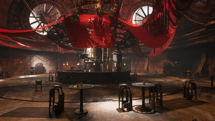 Wall Mural - fantasy dark moody atmospheric bar. dystopian cyberpunk science fiction environment. 3d rendering.