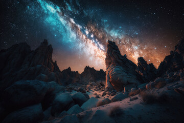 Canvas Print - Natural scenery under the beautiful starry sky AI generated