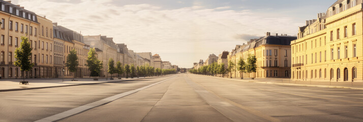 Wall Mural - Wide panorama empty European ancient street architecture tourist scenery