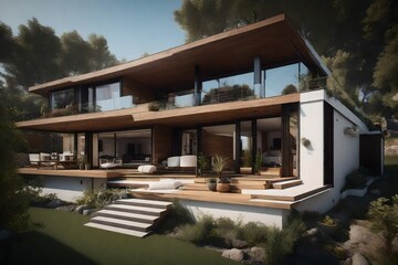 Wall Mural - Split-level house with multiple levels and distinct living spaces - AI Generative