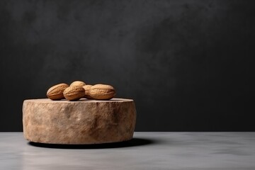 stone podium close shot grey backg studio with Peanut