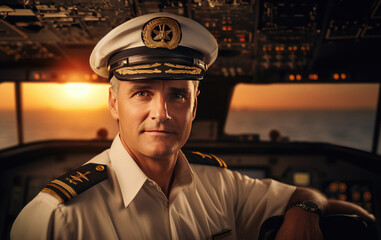 Close-up portrait of a pilot in the cockpit of an airplane