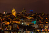 Fototapeta Miasto - Night cityscape of Istanbul with the Galata Tower illuminated,  Turkey