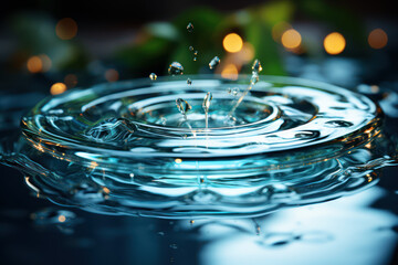 Canvas Print - A single droplet of water falling into a crystal-clear pond, creating ripples. Generative AI.