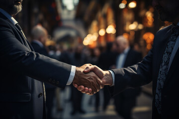 Poster - International Cooperation. Leaders from different nations shaking hands, representing diplomatic efforts to maintain global peace. Generative Ai.