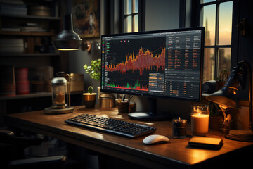 Canvas Print - A trader reviews financial reports and earnings statements, evaluating the fundamental health of companies before investing. Concept of Fundamental Analysis. Generative Ai.