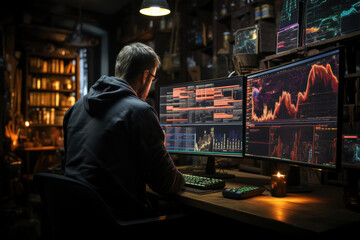 Wall Mural - A trader studies technical charts with trend lines and indicators, using chart analysis to predict future price movements. Concept of Technical Analysis. Generative Ai.