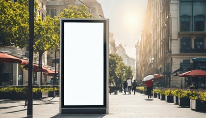 Wall Mural - Blank white digital sign poster billboard mockup display in city center during daytime