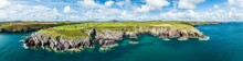 Panorama Of Cliffs And Fields Over Porthclais From A Drone, St Davids, Haverfordwest, Wales, England