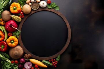  Frame mockup for Halloween or Thanksgiving celebration. Blank wooden dark circular frame with copy space with autumn ornaments.