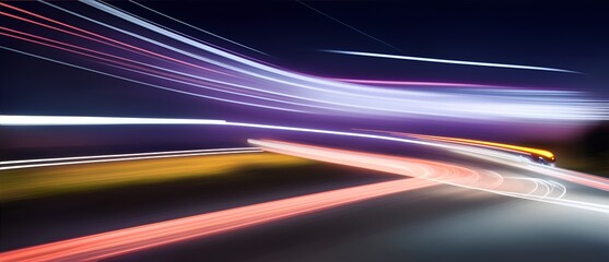 Wall Mural - Car passing by with long exposure trails of light and dynamic movement, creating a sense of speed and movement of motion from Generative AI