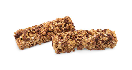 Two tasty granola bars isolated on white