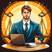 Clipart Of A Lawyer Representing A Fortune 500 Technology Conglomerate In A Patent Infringement Lawsuit Generative AI