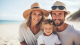 Fototapeta Do akwarium - a happy and joyful family on the beach vacation. generative AI
