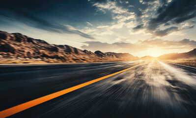 Wall Mural - Asphalt road with motion blur effect. Landscape with highway. 