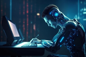 Chatbot Chat with AI, Artificial Intelligence. man using technology smart robot AI, artificial intelligence by enter command prompt for generates something, Futuristic technology transformation