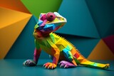 3d art illustration of a colorful chameleon or iguana 