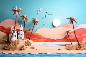 Wall Mural - Cartoon illustration of a landscape using paper origami