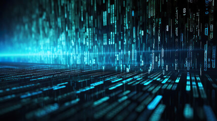 Abstract digital matrix particles flow background with technology digital code or data connection. Cyberspace futuristic network connections copy space concept.