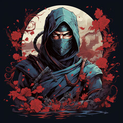 Wall Mural - portrait of a ninja in a hood design