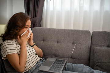 Poster - Asian woman video call with doctor about sickness and medicine to take from home