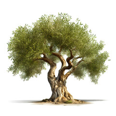 Wall Mural - Image of olive tree on white background. Illustration, Generative AI.