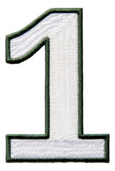 number 1 embroidery patch isolated.