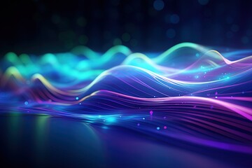 Wall Mural - abstract futuristic background with pink blue glowing neon moving high speed wave lines and bokeh li