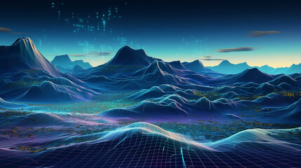 Wall Mural - Next-Gen AI-Driven Digital Data Landscape: Dynamic Connections in Futuristic Cyberspace – 3D Render