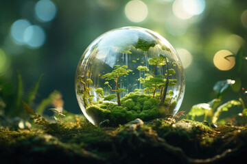 Sticker - Glass ball filled with green plants and moss. Perfect for adding touch of nature to any space.