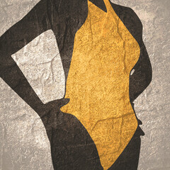 Poster - Illustration of a beautiful fashion model posing in a stylish swimsuit. Young attractive woman in bikini.