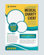 medical Charity and donation event poster design templates with elements set in circle space for photo. Card flyer illustration with your text for volunteer center, fundraising event, organization.