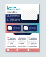 Wall Mural - Business Management Flyer Poster Design. Layout Template, Abstract Blue Geometric Background, invitation Card, presentation, leaflet, Booklet, annual Report, cover brochure, exhibition display, banner