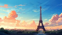 Eiffel Tower Poster In The Evening With Blue Sky View Generative Ai