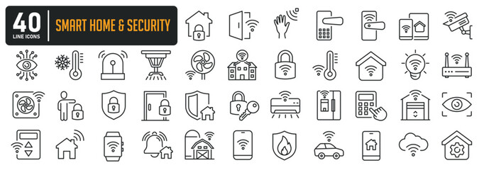 Smart home and security line icons. Editable stroke. For website marketing design, logo, app, template, ui, etc. Vector illustration.