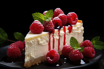 Wall Mural - Piece of cheesecake with raspberries 